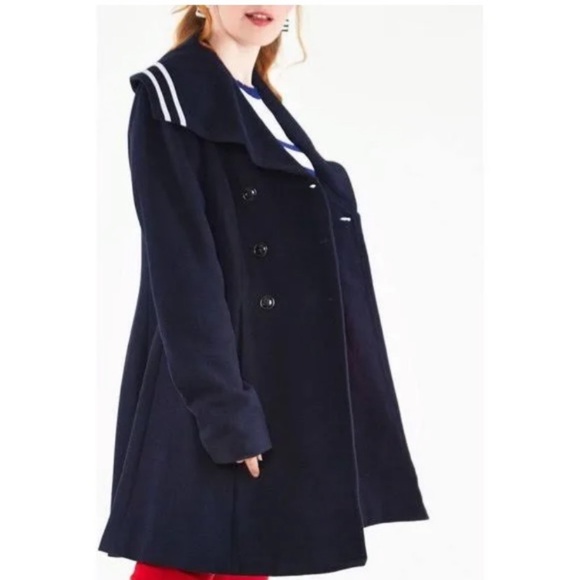 Voodoo Vixen Jennifer Nautical Coat NWT Navy Blue Striped Flared Peacoat XL*VLV* - Picture 4 of 6